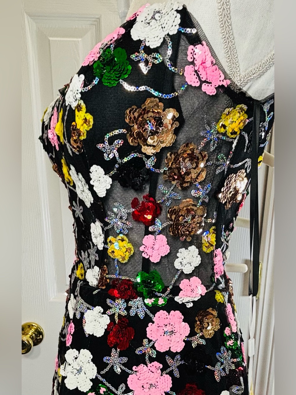 COUTURE LEE Strapless Garden In Bloom Floral Sequin Midi Black/Multi Sz 12 #3701 - Picture 5 of 16